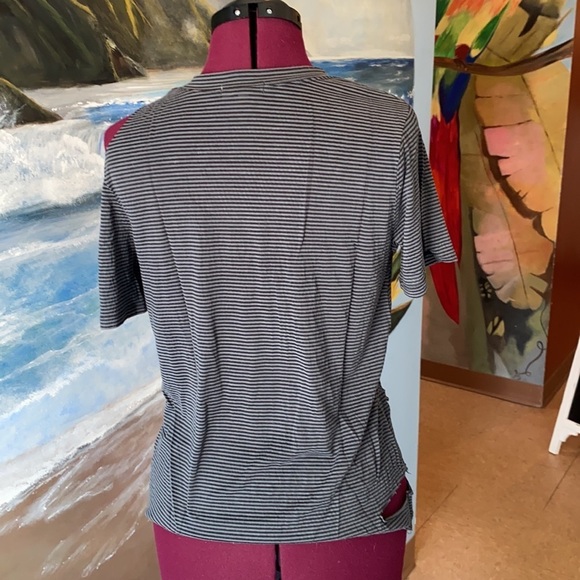Striped Black and Gray Distressed Women's Top - Picture 3 of 5